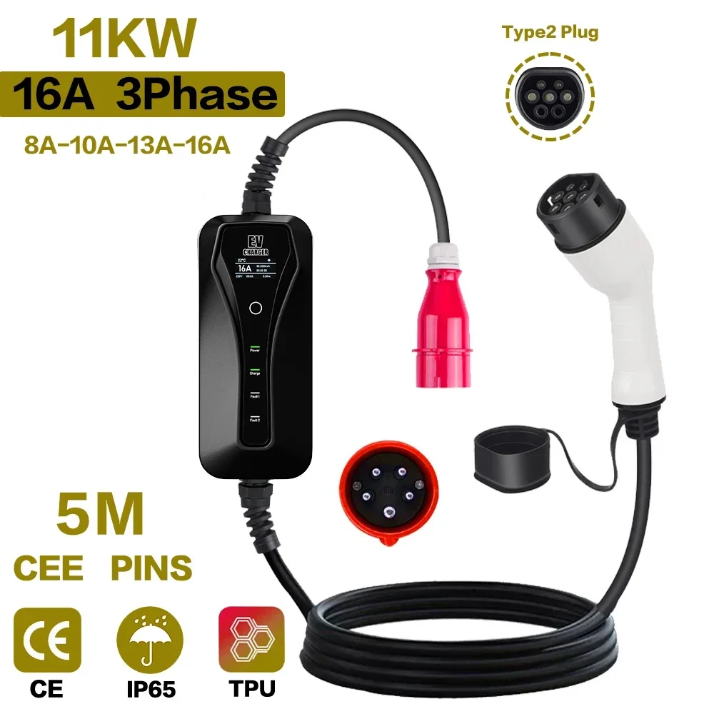 Type 2 Portable Ev Charger 11Kw Cee - Портативное зарядное устройство для электромобилей, 11