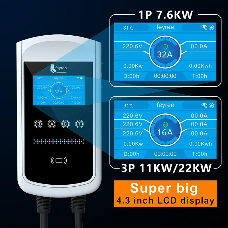 Зарядная станция Feyree Type2  – обзор и цена Ev Charger Type 2 22Kw 32A 3 Phase